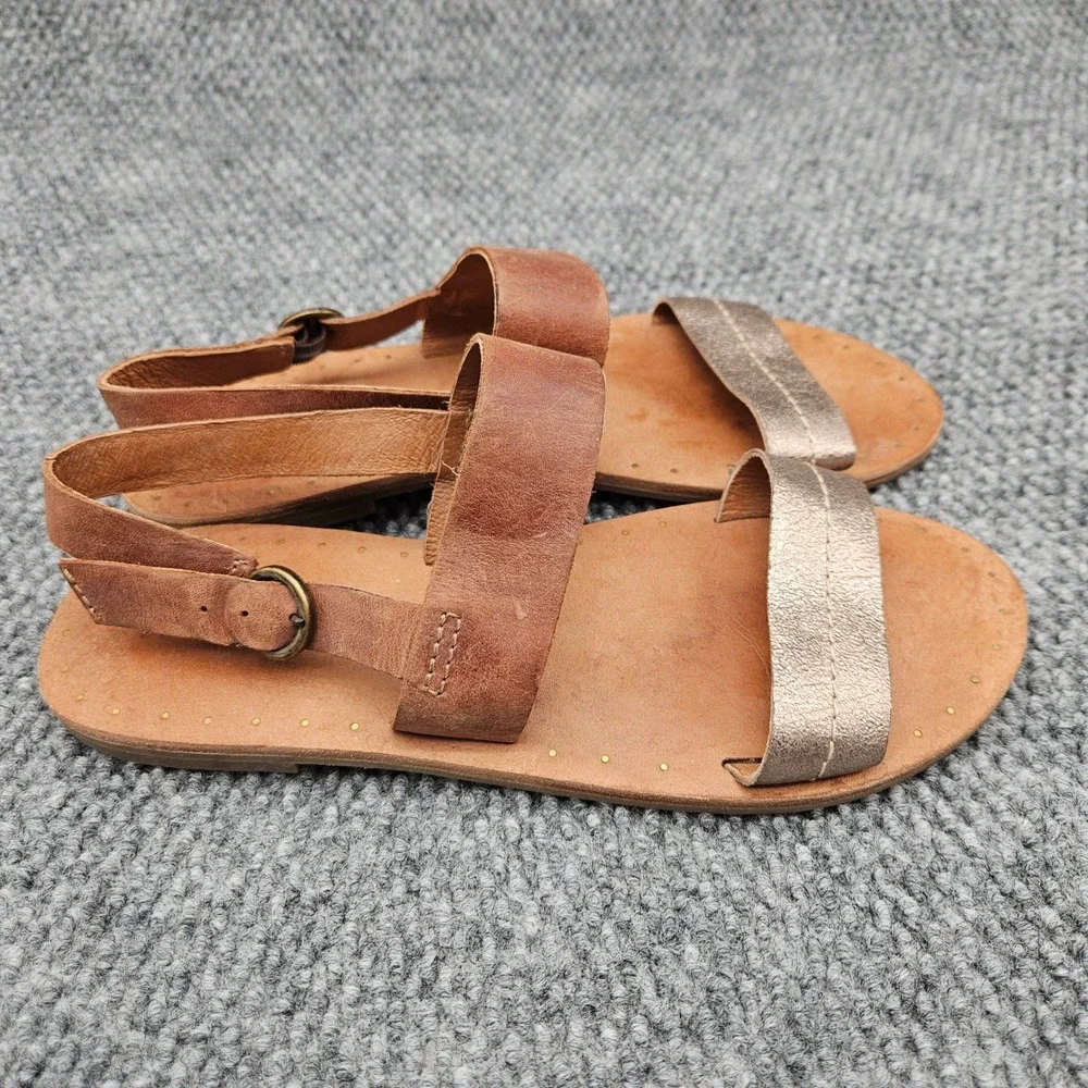 Frye Alley 2 (Women's 9) Brown Metallic Gold Leather Slingback Flat Sandals Boho